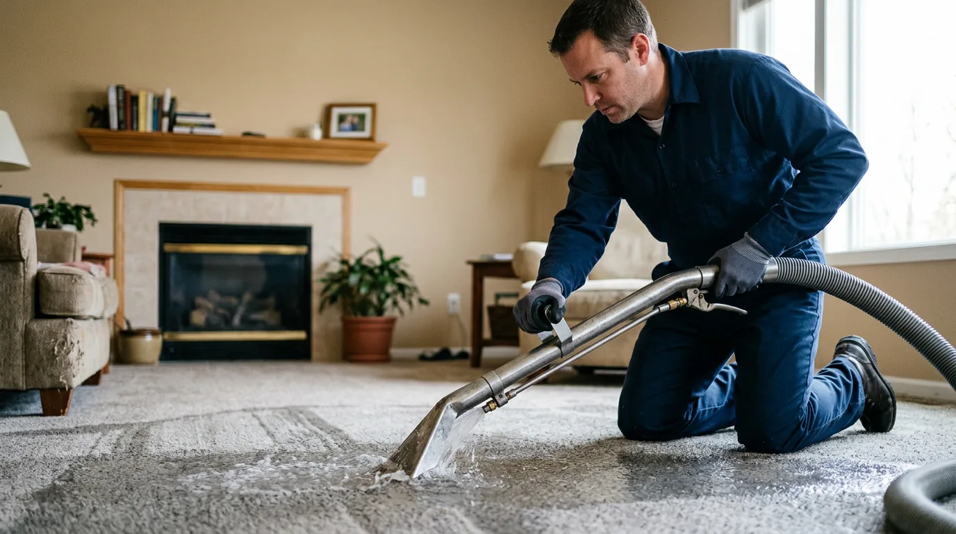 Water damage restoration technician working near Brookesmith, TX